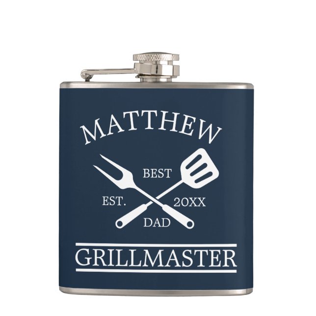  BBQ Grill Master Personalised Best Dad Father's   Hip Flask (Front)