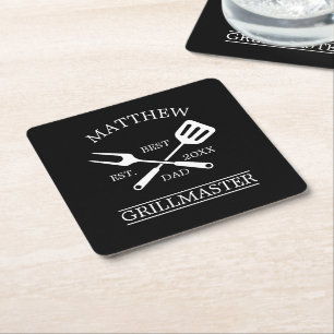 BBQ Grill Master Personalised Best Dad Father's Square Paper Coaster