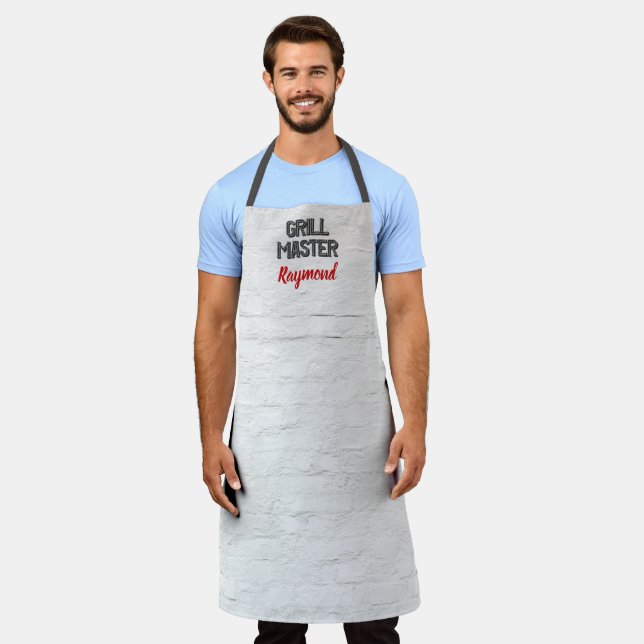 BBQ Grill Master Rustic White Brick Wall Mens Apron (Worn)