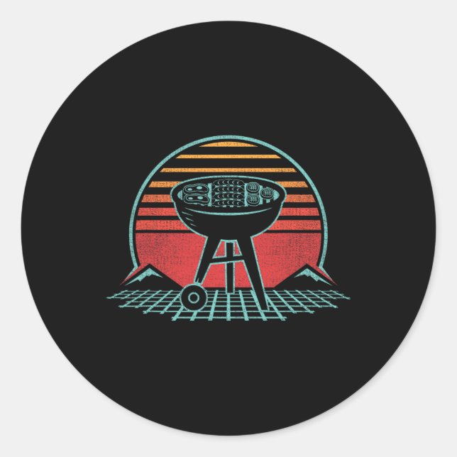 Bbq Grill Meat Lover Retro Byrbecue 80s Style Gril Classic Round Sticker (Front)