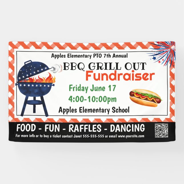 BBQ Grill Out Fundraiser Banner | Custom PTO PTA  (Horizontal)