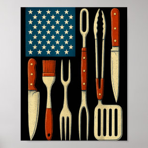 Bbq Grilling Aamerican Flag Usa 4th Of July Poster