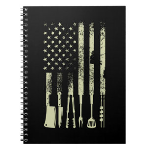 BBQ Grilling Barbecue Meat Smoking US Flag Notebook