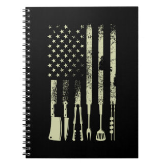 BBQ Grilling Barbecue Meat Smoking US Flag Notebook