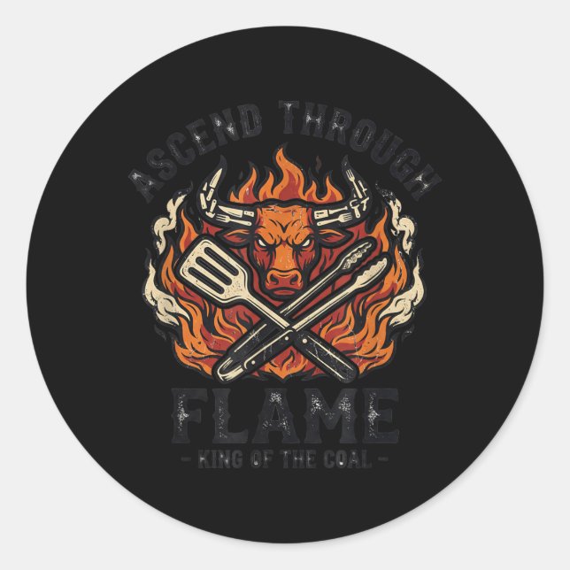 Bbq Grilling Design Retro Flame Classic Round Sticker (Front)