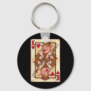 Bbq Grilling Funny Pig King Of Hearts Playing Card Key Ring