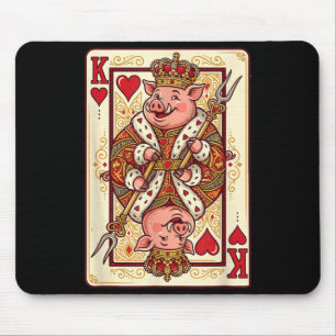 Bbq Grilling Funny Pig King Of Hearts Playing Card Mouse Pad