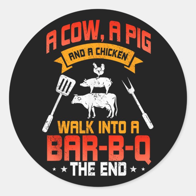 Bbq Grilling Lover Barbecue Chef Meat Grill Funny  Classic Round Sticker (Front)