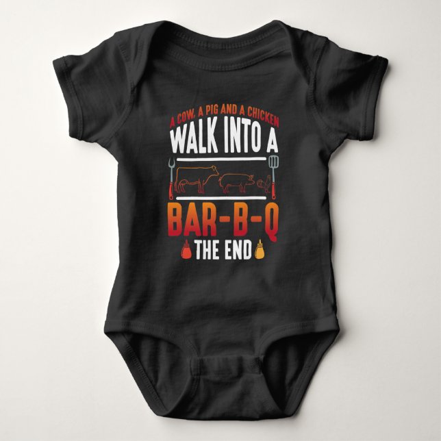 BBQ Grilling Summer Barbecue Pig Chicken Cow Baby Bodysuit (Front)