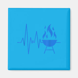 Bbq Heartbeat Grillmaster Line Art Design Magnet