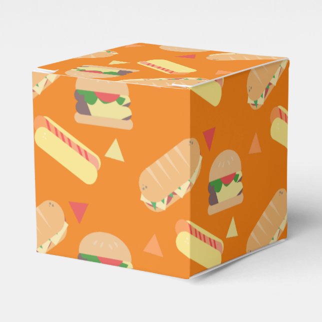 BBQ Hot Dog Burger Food Sandwich Party Orange Favour Box (Front Side)
