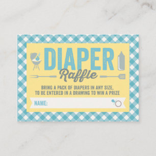 BBQ Icons Blue Checks Diaper Raffle Ticket Card