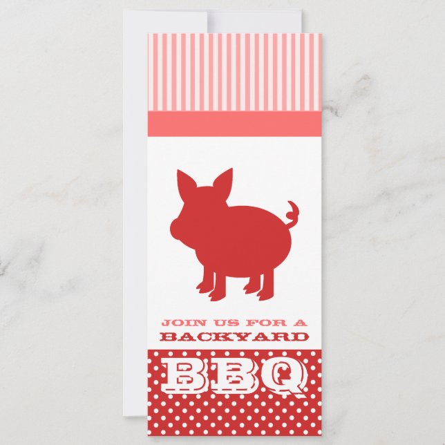 BBQ Invitation - Red and Pink Pig (Front)