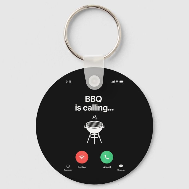 Bbq Is Calling Backyard Grill Master Party Key Ring (Front)