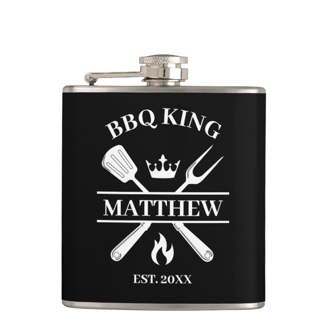 BBQ King Barbecue Personalised  Hip Flask (Front)