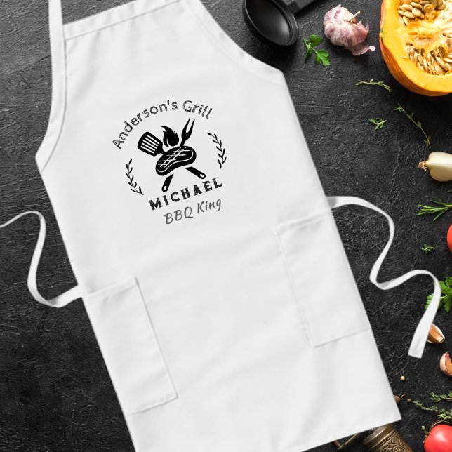 BBQ King Custom with Grilling Utensil Graphic Long Apron (Creator Uploaded)