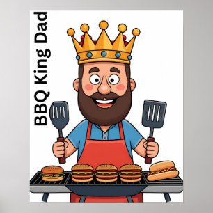 BBQ King Dad Cartoon Poster Print Download