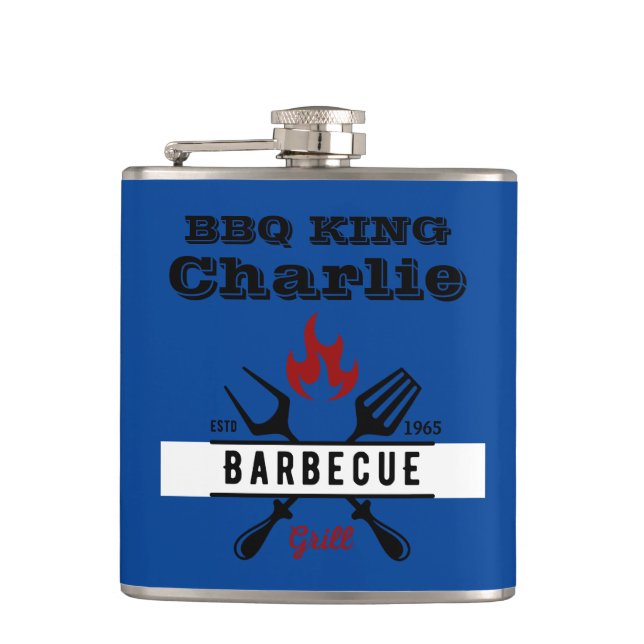BBQ KING Editable text Hip Flask (Front)