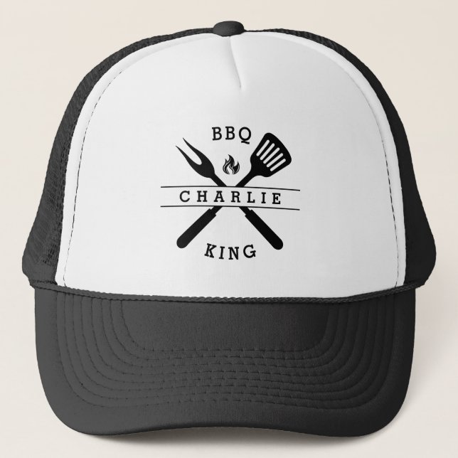 BBQ King | Father's Day Men Gift Personalised Name Trucker Hat (Front)