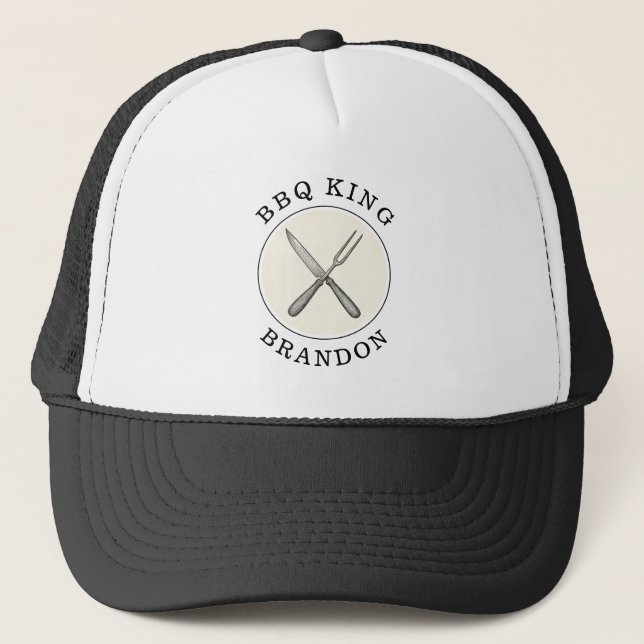 BBQ King Knife & Fork Grill Dad Name Trucker Hat (Front)