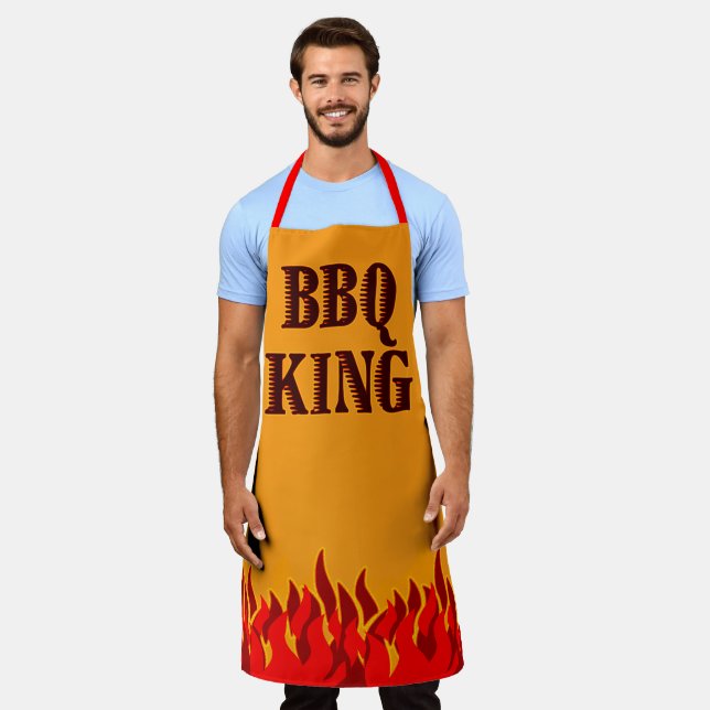BBQ King Red Flames Cookout Saying Apron (Worn)