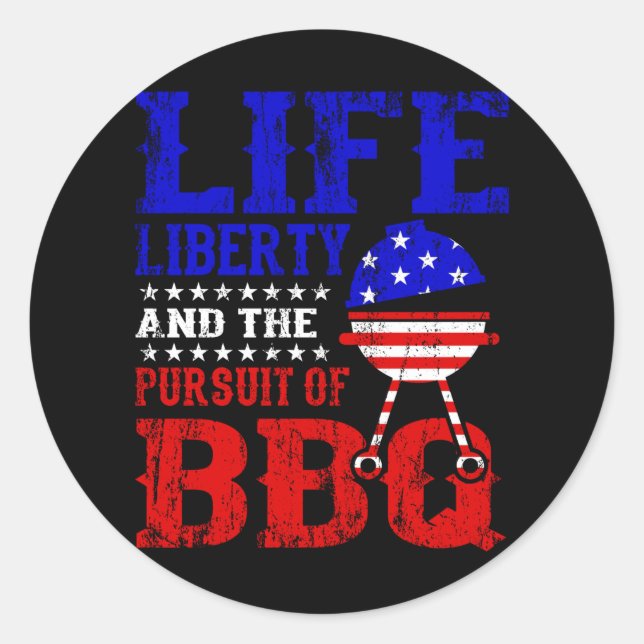 BBQ & LIBERTY Patriotic USA Incependence Day 4th Classic Round Sticker (Front)