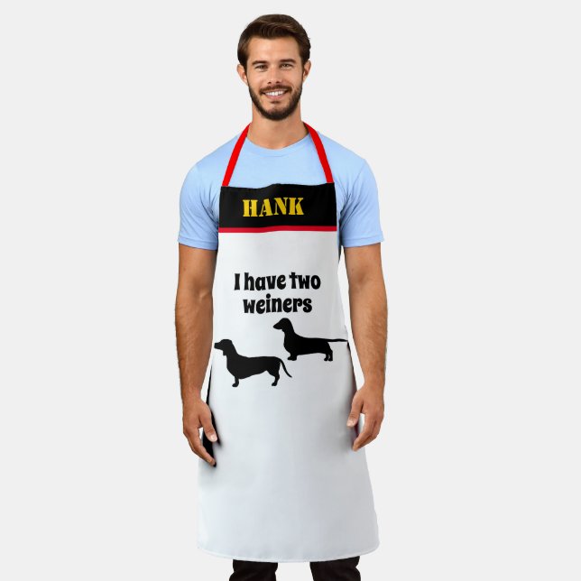 BBQ Lover Griller Funny I have two wieners dog pun Apron (Worn)