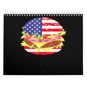 BBQ Lovers Hamburger USA Flag 4th Of July BBQ Calendar