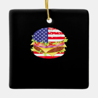 BBQ Lovers | Hamburger USA Flag 4th Of July BBQ Ceramic Ornament