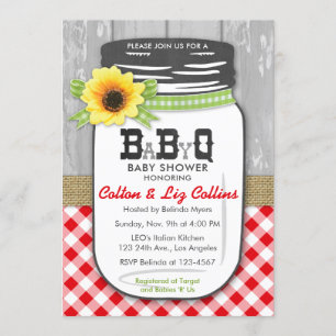 BBQ Mason Jar Baby Shower Invitation Red & Green