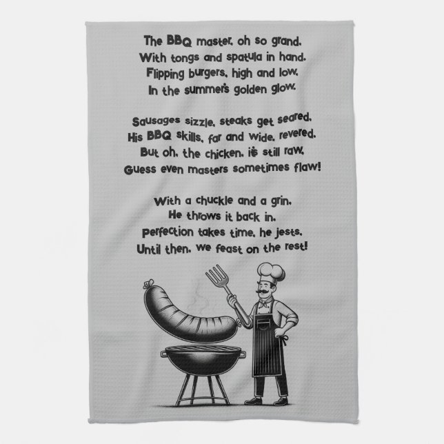 BBQ Master’s Humorous Poem  Tea Towel (Vertical)