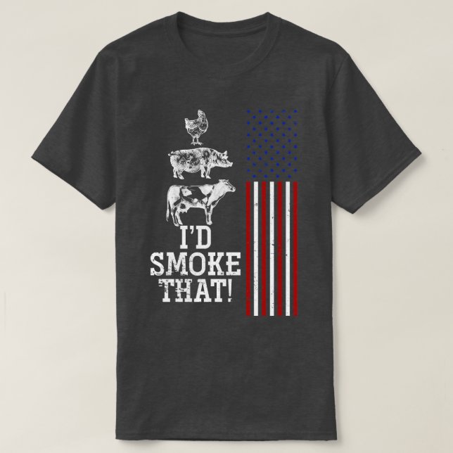 BBQ Meat Smoking American Flag US Retro Barbecue T-Shirt (Design Front)