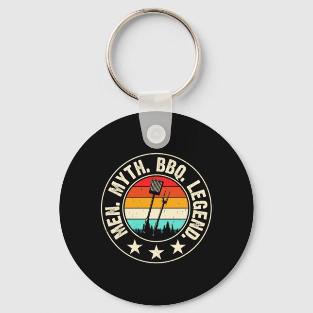 Bbq Men Myth Bbq Legend Grill Dad Hero Chef Key Ring (Front)