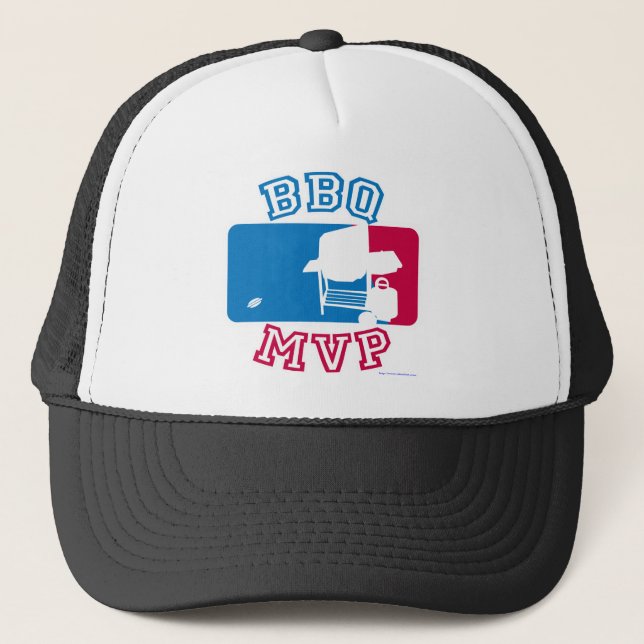 BBQ  MVP Fun Outdoor Cookout Grill Art Trucker Hat (Front)