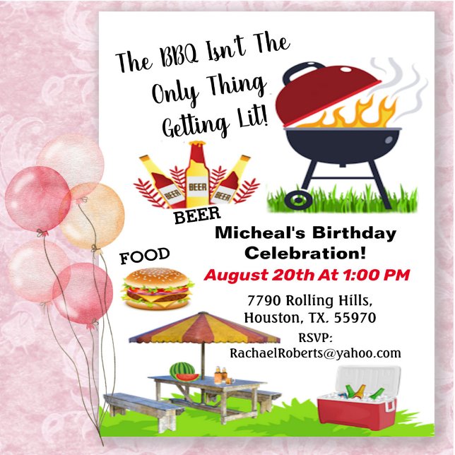 BBQ Not Only Thing Getting Lit Birthday  Invitatio Invitation (Creator Uploaded)