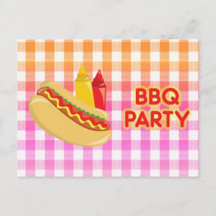 BBQ Party Gingham Tablecloth Hot Dog Condiments Postcard