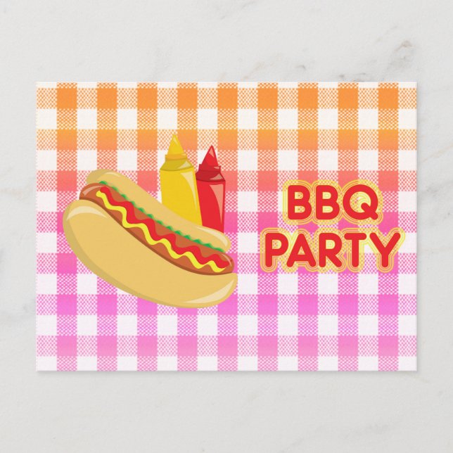 BBQ Party Hot Dog Condiments Announcement Postcard (Front)