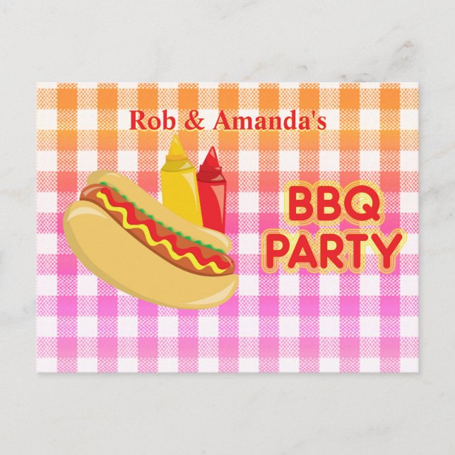 BBQ Party Hot Dog Condiments Host Name Announcement Postcard (Front)