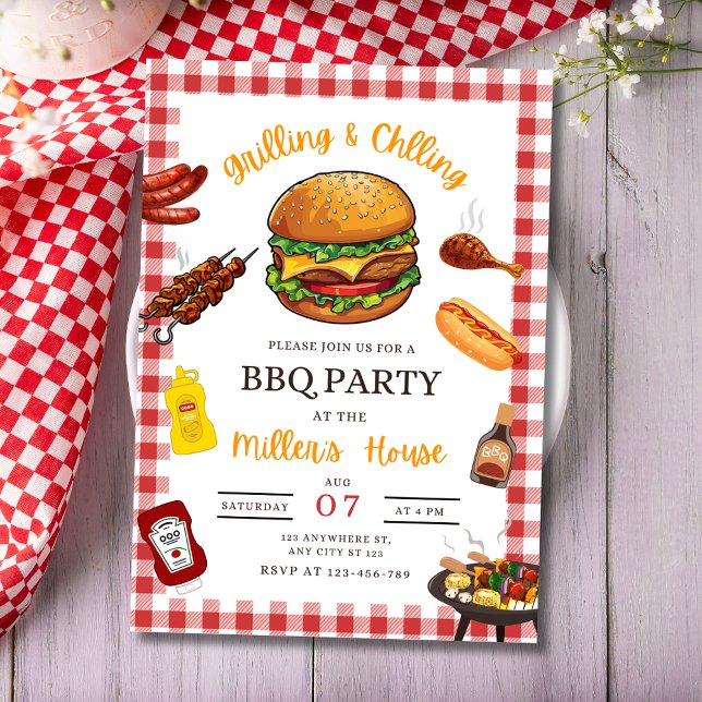 BBQ Party Invitation, Backyard BBQ Grill And Chill Invitation (Creator Uploaded)