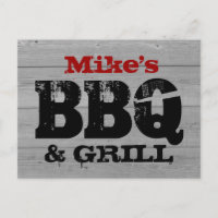 BBQ party invitation postcards | Wood panel