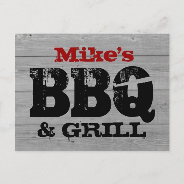 BBQ party invitation postcards | Wood panel (Front)