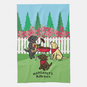 BBQ Party Labradors Hollyhock Tea Towel