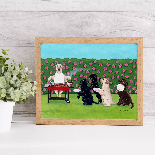 BBQ Party Labradors in the Azalea Garden Artwork Poster (Creator Uploaded)
