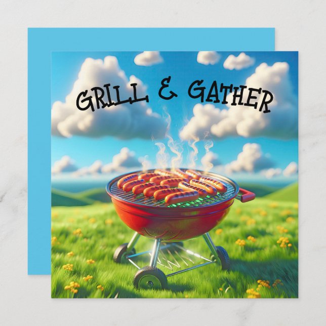 BBQ Party With Grilling Hot Dogs Invitation (Front/Back)