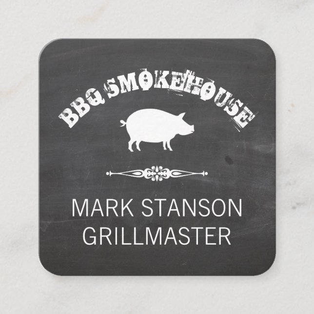 BBQ / Pig / Chalk Background Square Business Card (Front)