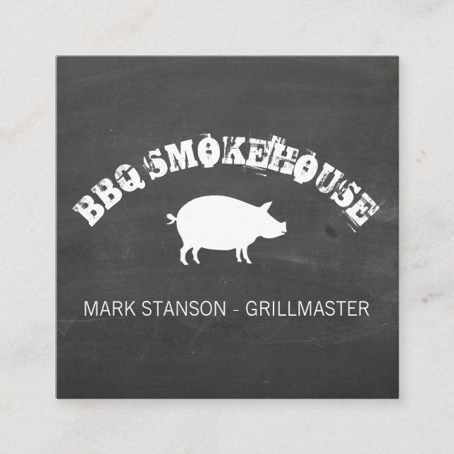 BBQ / Pig / Chalk Background Square Business Card (Front)
