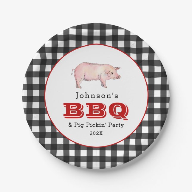 BBQ Pig Pickin' Party, Family Picnic Paper Plate (Front)