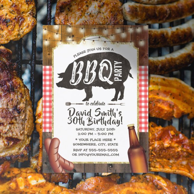 BBQ Pig Roast Birthday Party Rustic Barn Wood Invitation (Creator Uploaded)