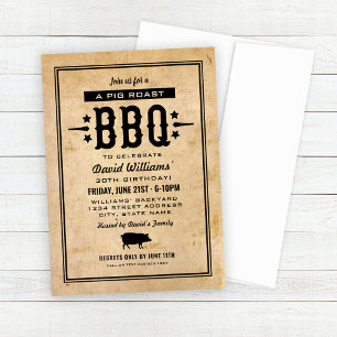 BBQ Pig Roast Vintage Paper Birthday Invitation