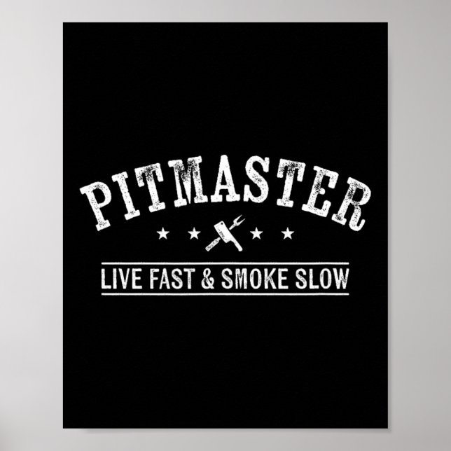 Bbq Pitmaster With Meat Fork And Cleaver Grilling  Poster (Front)